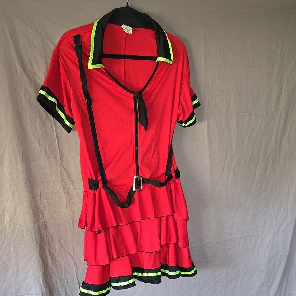 Vibrant Red Dress with Black and Neon Accents